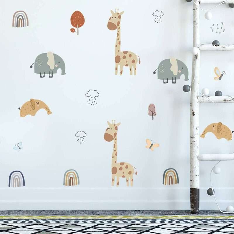 Cartoon Animals Giraffe Elephant Childrens Wall Decals