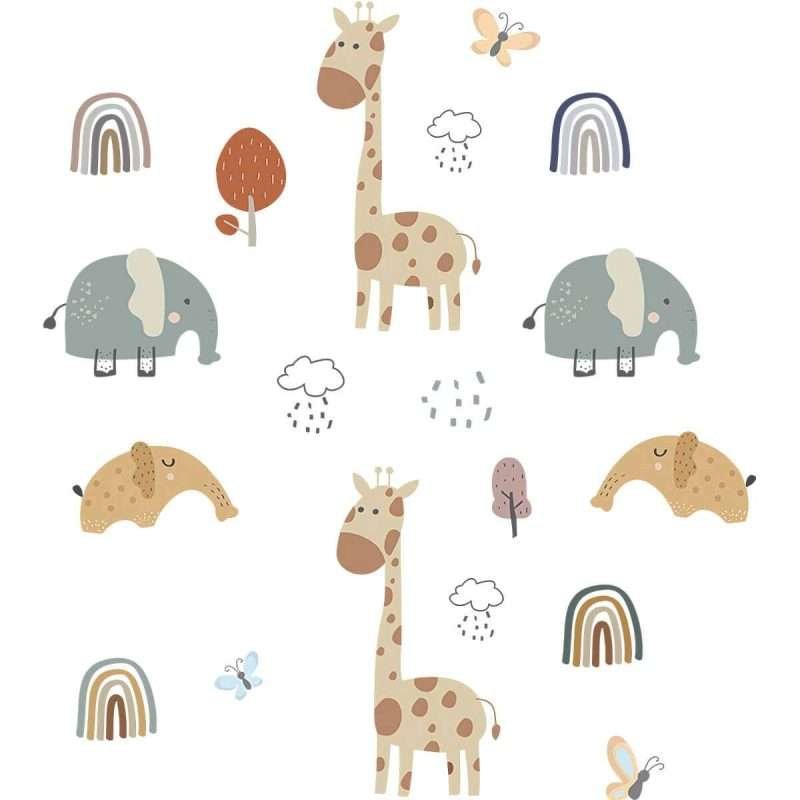 Cartoon Animals Giraffe Elephant Childrens Wall Decals