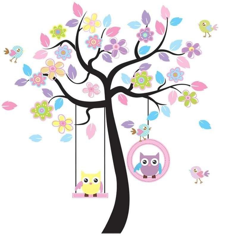 Cartoon Owl Bird Tree Wall Decals for Nursery