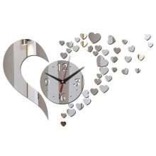 Love Shaped Mirror Bedroom Wall Clocks