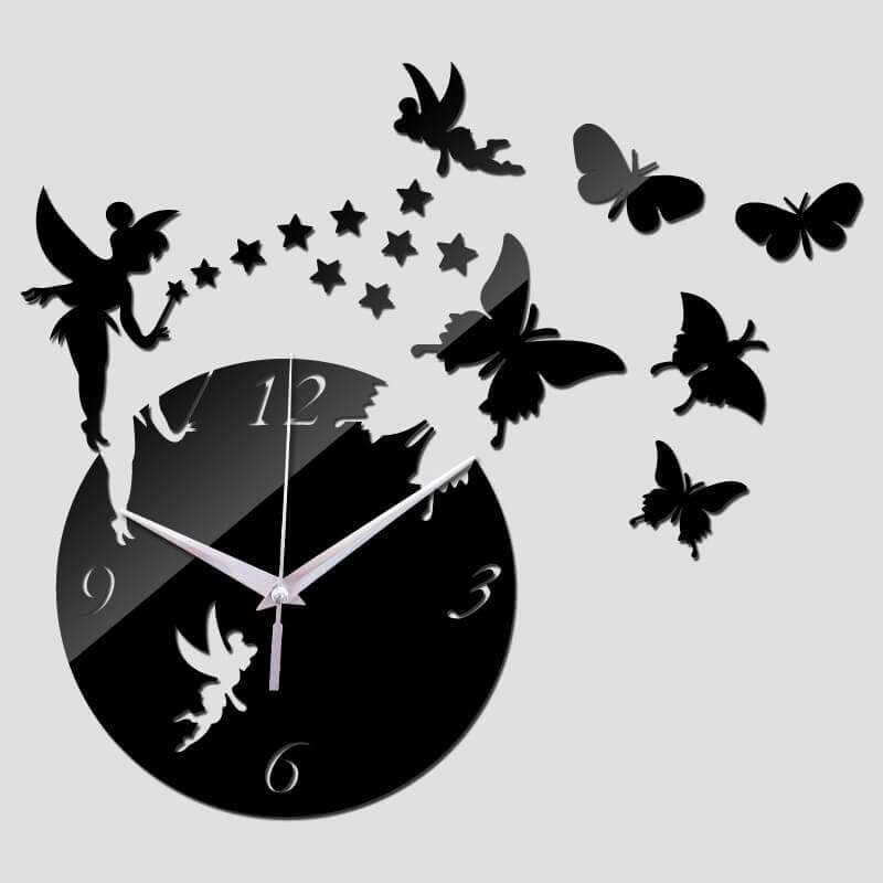 Stars and Butterfly Wall Mirror Clock